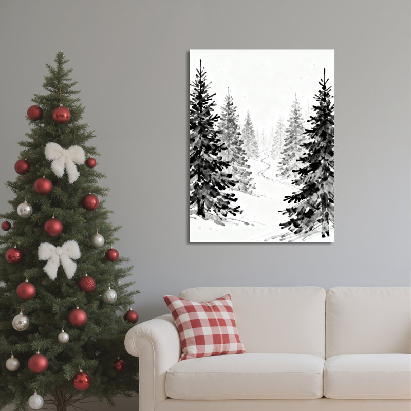 Hiver, pin, forêt, paysage, toile tendue, reproduction d'art sur toile, ensemble de 1, H 24 po x l 36 po