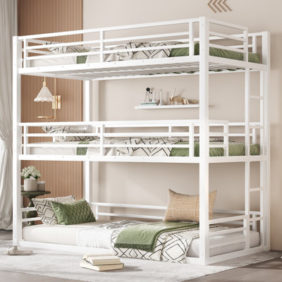 Metal Triple Bunk Bed with Safety Guardrails, Heavy-Duty Frame, Noise-Reducing Design by 17 Stories