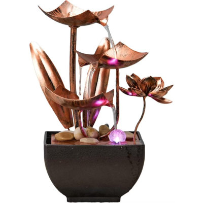 Water Fountain Indoor Waterfall Fountain 3-Tier: Small Waterfall Fountains With Lights - Relaxing Zen Décor For Home Living Room Or Bedroom And Office Bronze