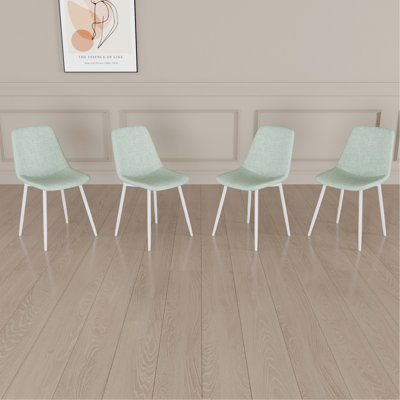 A Set Of 4 Dining Chairs, Modern Kitchen Dining Chair, Linen Padded Chairs, And Sturdy White Metal Leg Decorated Dining Chairs. Fabric Dining Chair (Light Green)
