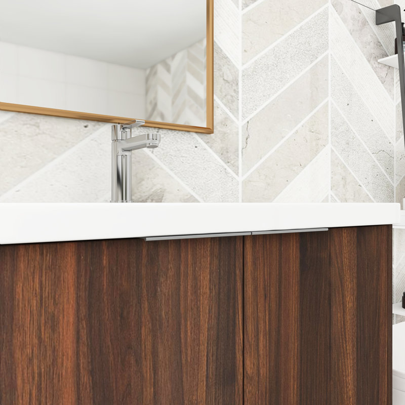 Meuble-lavabo mural simple 30 po avec plateau en résine, Noyer de Californie