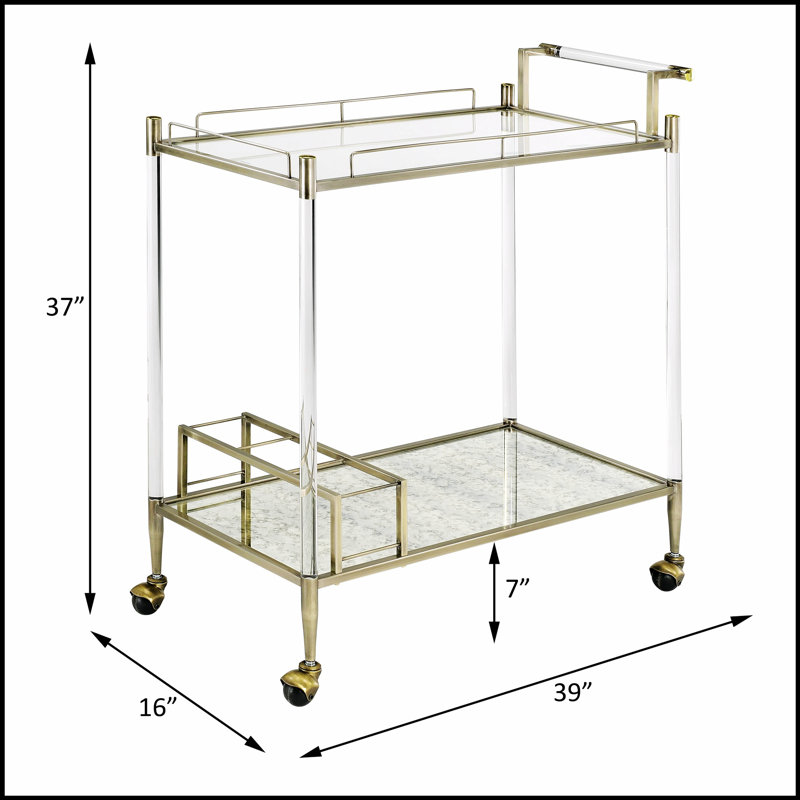 Cirro Antique Mirror & Wire Brass Finish Serving Cart, Elegant and Durable for Drinks and Decor Display