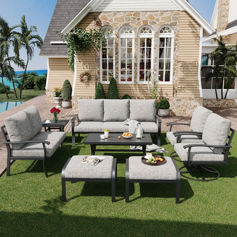 8 PCS Outdoor Metal Conversation Set For 9 Person, Gray
