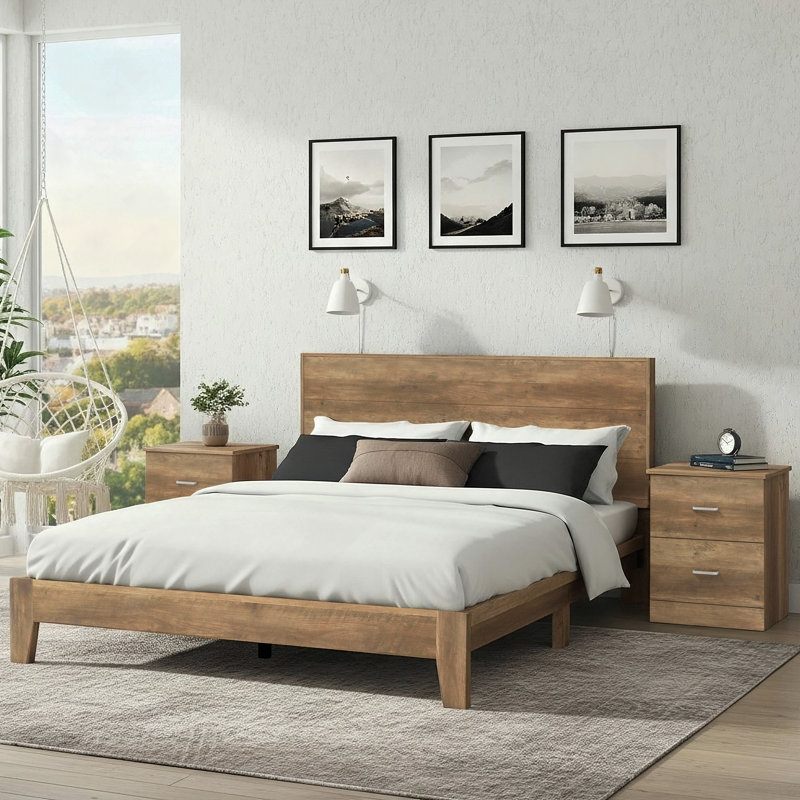 Allyannah 3 Pieces Bedroom Set, Queen, Knotty Oak