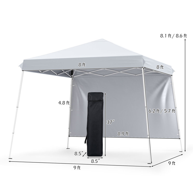 Tente pliante 2,74 m x 2,74 m avec sacs de lestage, montage en une seule pression, 8 piquets, sac de transport, blanche