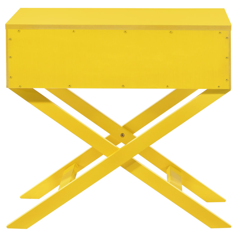 Table de chevet jaune - H 25 po x l 27 po x P 16 po, tiroir de rangement, façade texturée pour attirer les regards, assemblage rapide nécessaire H 25 po x l 27 po x P 16 po