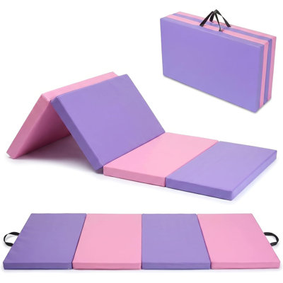 Tapis de gymnastique à 4 plis, tapis d'exercice épais de 2 po pour la gymnastique à domicile, tapis de yoga pliant pour le Pilates, l'aérobie, les arts martiaux et les étirement