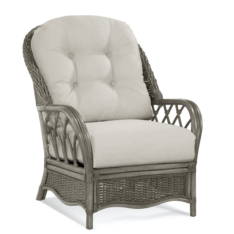 Chaise avec accoudoirs en rotin Everglade, Pierre grise, Tissu performance blanc 0851-94