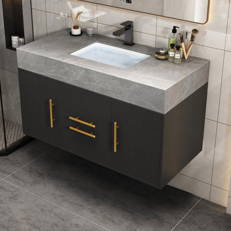 Isenbert 39.4 " W Free Standing Wall Mounted 1 Single Vanity Bathroom Vanity With Faux Marble Top