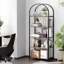 5-Tier Arched Bookcase - Rustic Brown & Black Wood And Metal Display Shelf Unit