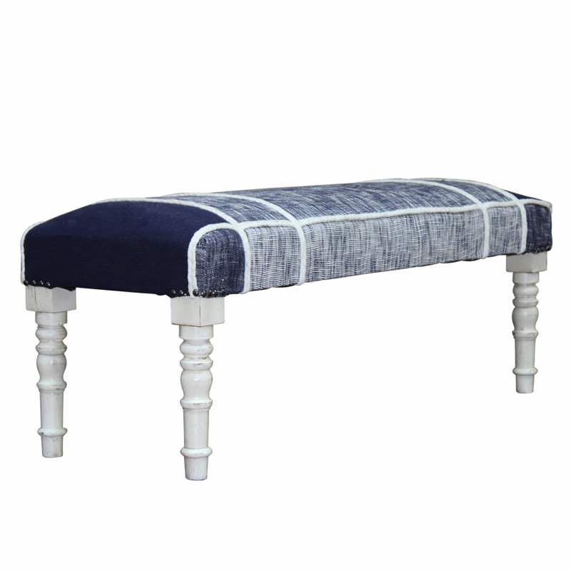 Handmade Modern Farmhouse Cotton Upholstered Entryway Accent Bench, Navy Blue