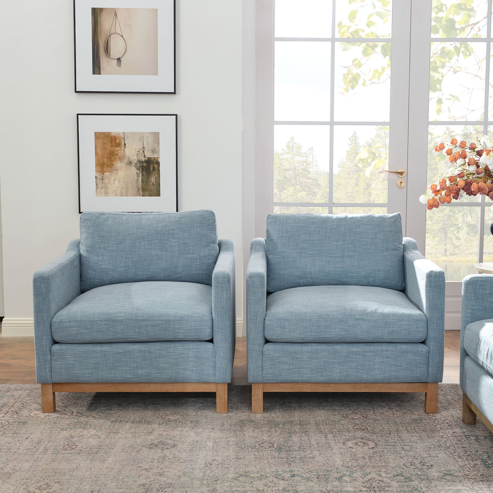 Cami 34.5"W Goose Down Filled Upholstered Armchair (Set of 2), Blue