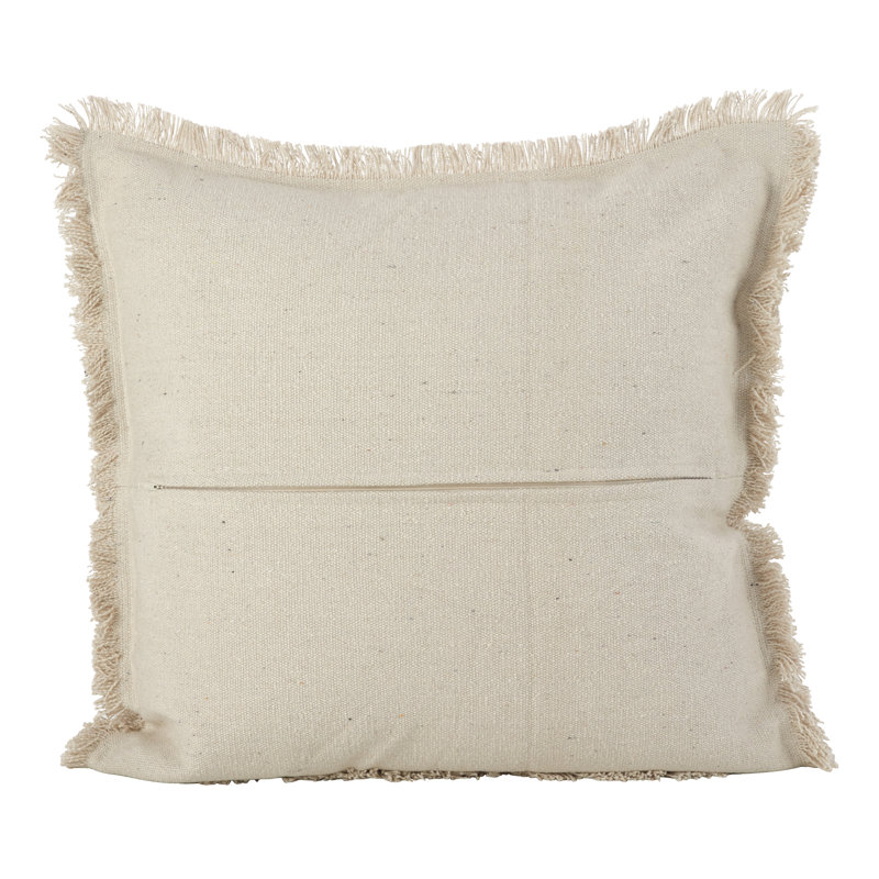 Diamante Fringe Border Cotton Feather Geometric Throw Pillow, Natural