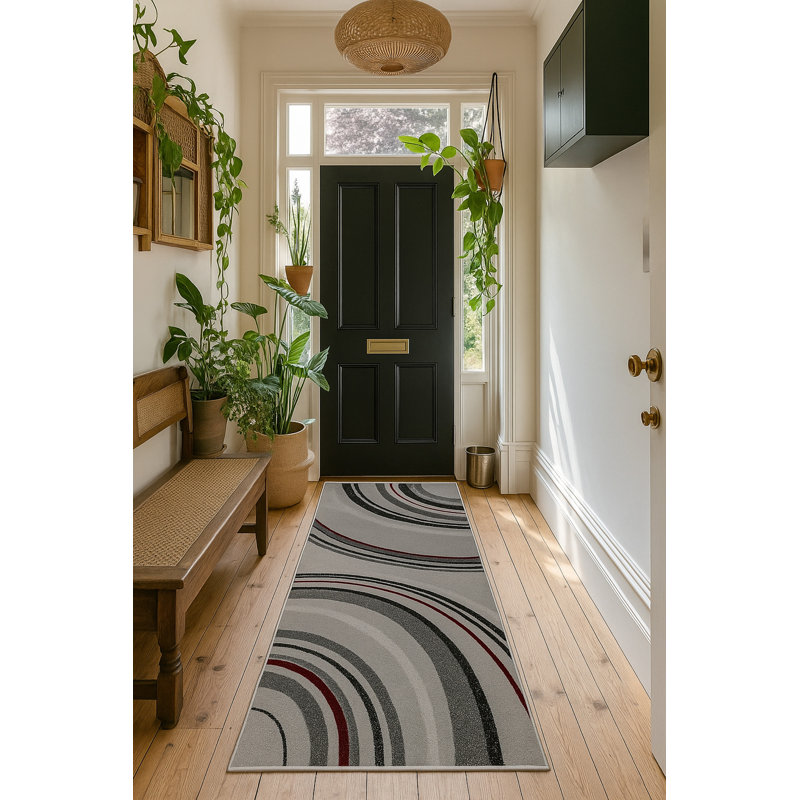 Tapis gris à motif abstrait Dillup-Jones, Tapis de couloir 2 pi 3 po x 9 pi