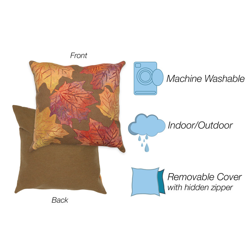 20" Square Caramel and Orange Polyester Leaf Toss Pillow
