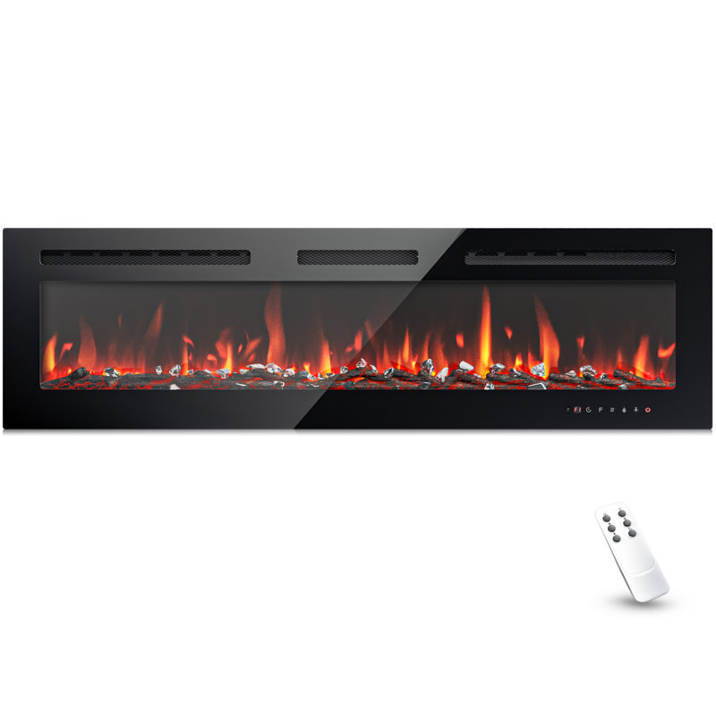 Ebern Designs Electric Fireplace Wall Recessed And Wall Mounted With Adjustable Flame Color, Fireplace Heater With Remote Control, Linear Fireplace With Timer, Touch Screen