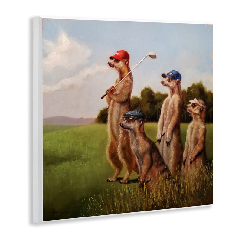 Suricates jouant au golf, impression sur toile