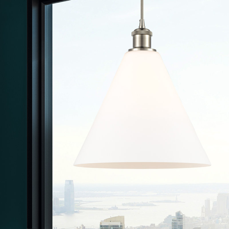 Luminaire suspendu conique à 1 lumière, Nickel satiné brossé