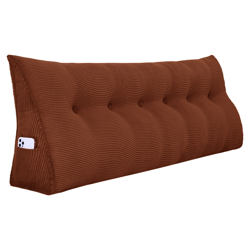 Sit-up Back Comfort 100% Cotton Corduroy Backrest Bed Back Support Headboard Wedge Reading Pillow Compression, Coffee