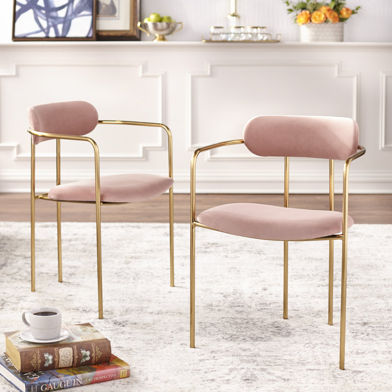 Carrigan 18.5'' H Velvet Upholstered Dining Chair, Pink