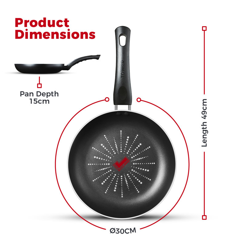 Tower SmartStart Classic Aluminium Frying Pan with Easy Clean Aeroglide Non-Stick, Oven Safe, Long Lasting, PFOA Free, Black