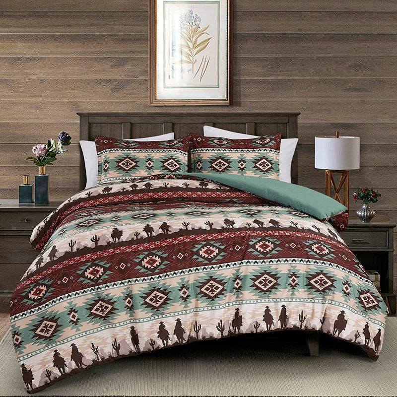 Audun Microfiber Southwestern Cowboys Aztec Comforter Set, Twin Comforter + 1 Standard Sham