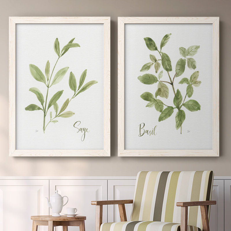 Toile encadrée Herb Sage-Premium - prête à être accrochée, H 36,5 po x l 53 po x P 1,5 po, Cadre blanc