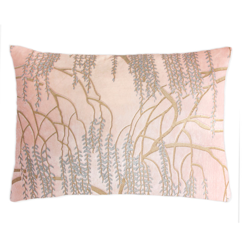 Willow Metallic Rectangular Velvet Pillow Cover & Insert, Blush, Rectangle 14"H x 20"W