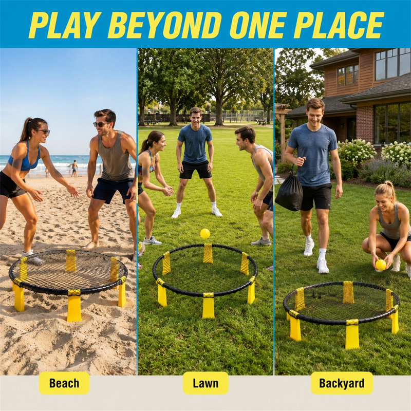 Ensemble de jeu Roundnet Spikeball, portable, 2 balles, sac de transport, installation sans outil, Jaune