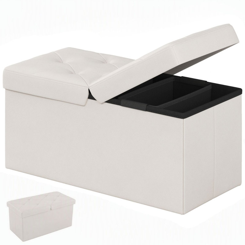 Banc ottoman de rangement pliable avec espace de rangement, repose-pieds en similicuir, peut supporter jusqu'à 300 kg, idéal pour le salon ou la chambre.
