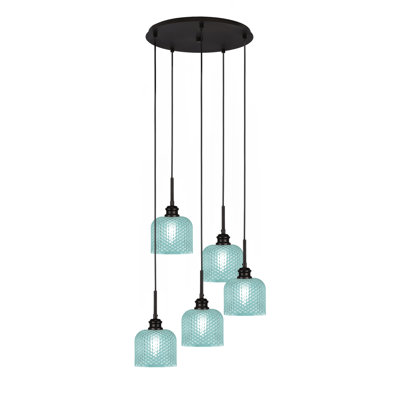 Edge 5 Light Cluster Pendalier With 6" Glass