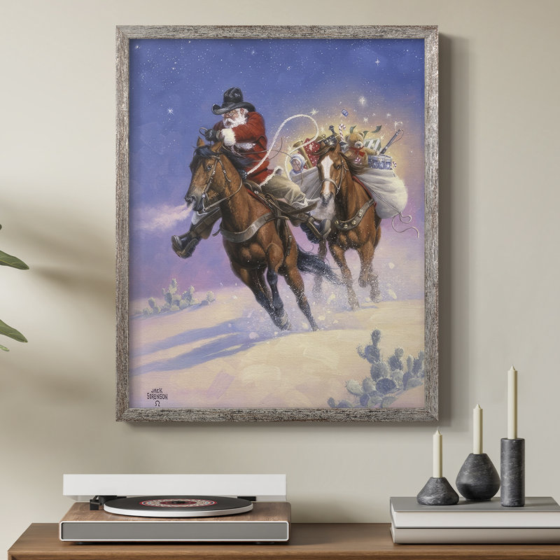 Santa's Big Ride Framed Print - Solid Wood, 15" H x 12" W