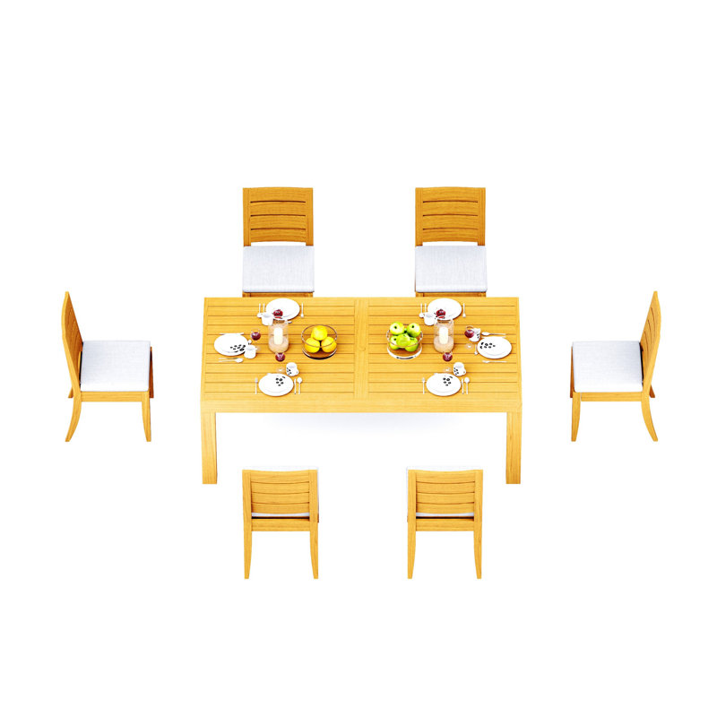 7 Pcs Grade-A Teak Wood Dining Set: 86" Canberra Rectangle Table And 6 Atnas  Armless Chairs #11AT1900, 6