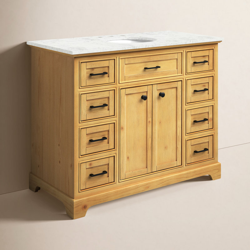 Hermes 42'' Single Bathroom Vanity with Carrara Marble Top, Light Brown
