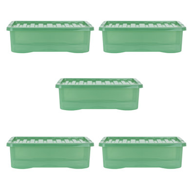 Wham Crystal 32L Plastic Storage Box Pack of 5 Tint Leprechaun Green