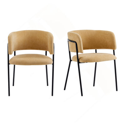 Modern Upholstered Arm Dining Chair Set Of 2-Yellow