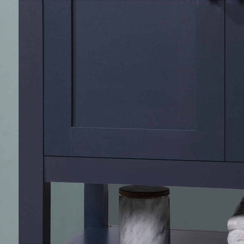 Midnight Blue Freestanding Bathroom Vanity with Marble Top, 30 Inch