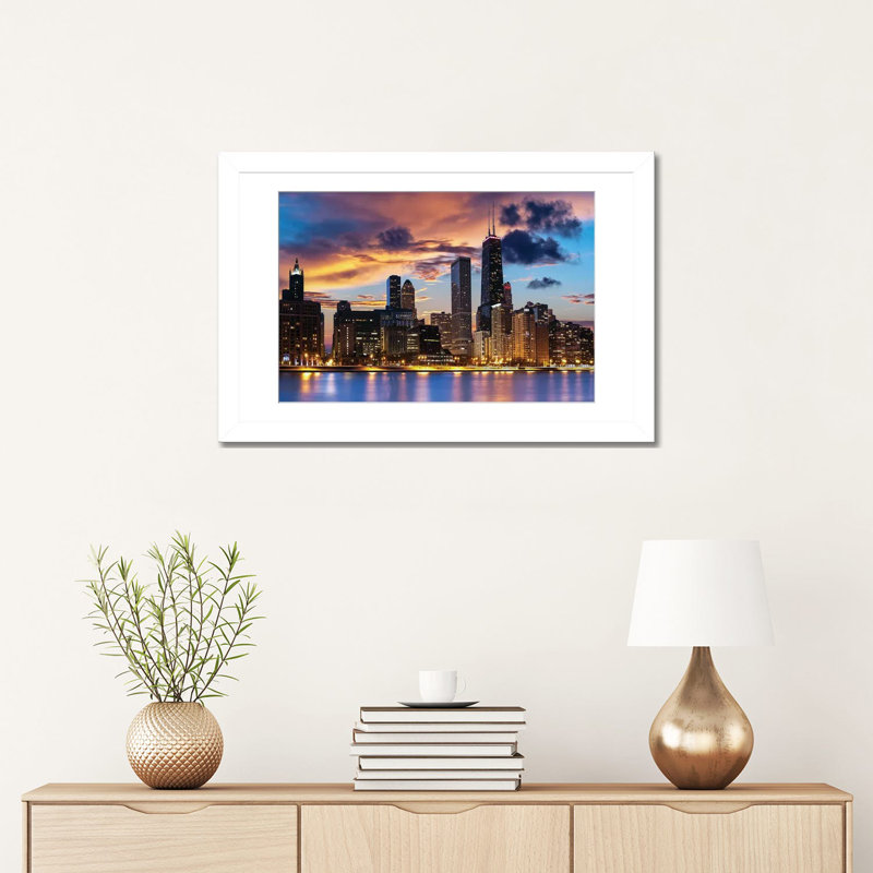 Horizon deChicago, Papier blanc avec cadre d'angle ouvert, H 16 po x l 24 po x P 1 po
