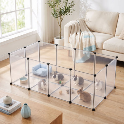 Pet Playpen With Floor, Small Animal Enclosure, DIY Plastic Cage, Indoor Run For Hamsters, Rabbits, Guinea Pigs, 57.6 X 28.8 X 22.9Inches