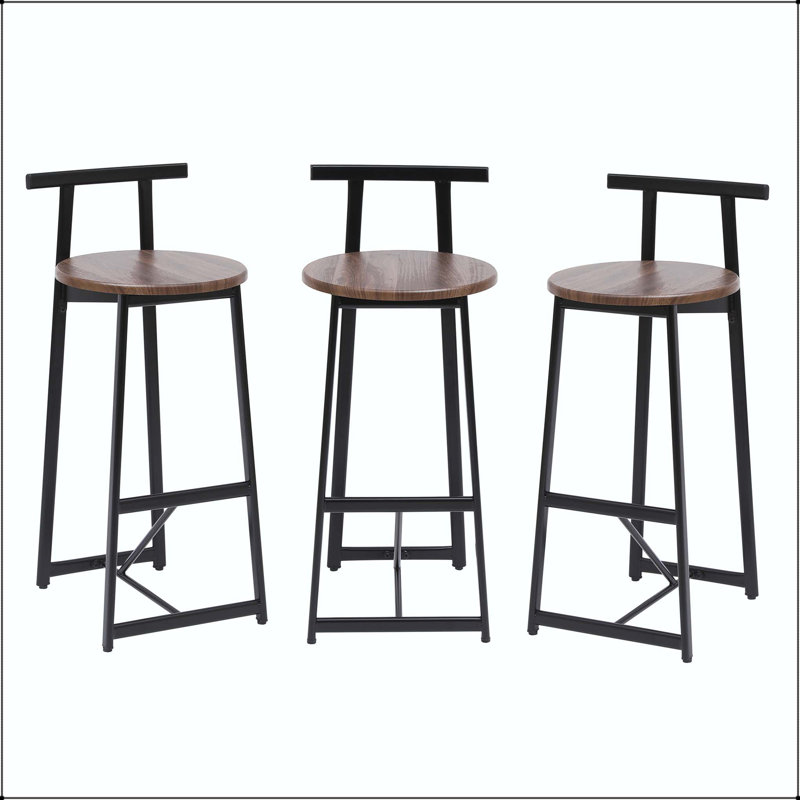 Ensemble de 3 tabourets de bar à hauteur de comptoir - structure noire avec siège noyer brun, Brun