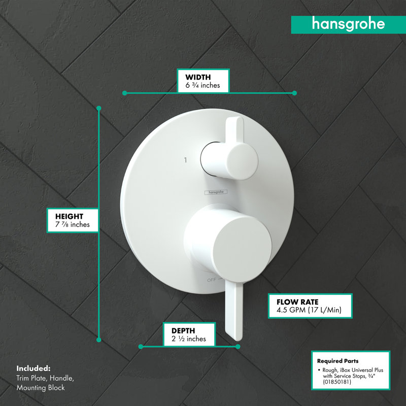 Ecostat HG S Pressure Balance Diverter Faucet Trim with Lever Handle, Matte White