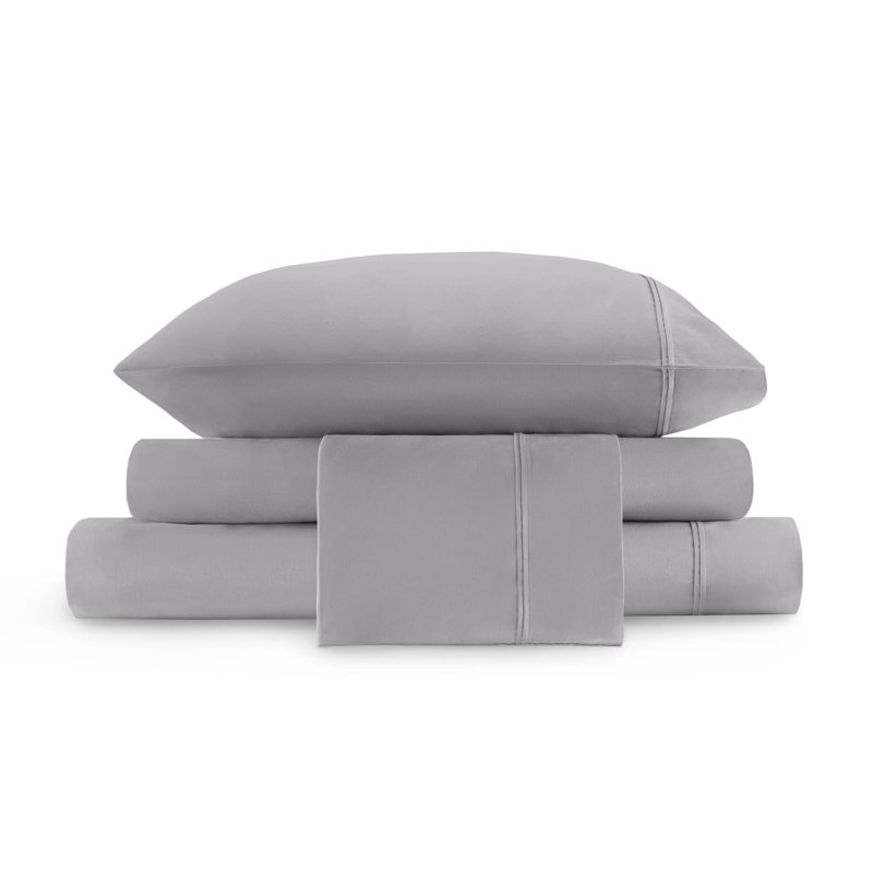 Ensemble de draps en satin de coton 4 pièces 4 pièces, gris, Couvre-lit / courtepointe très grand, Gris