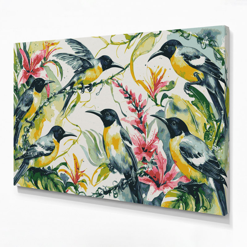 Oiseaux, art mural sur toile beige, H 8 po x l 10 po