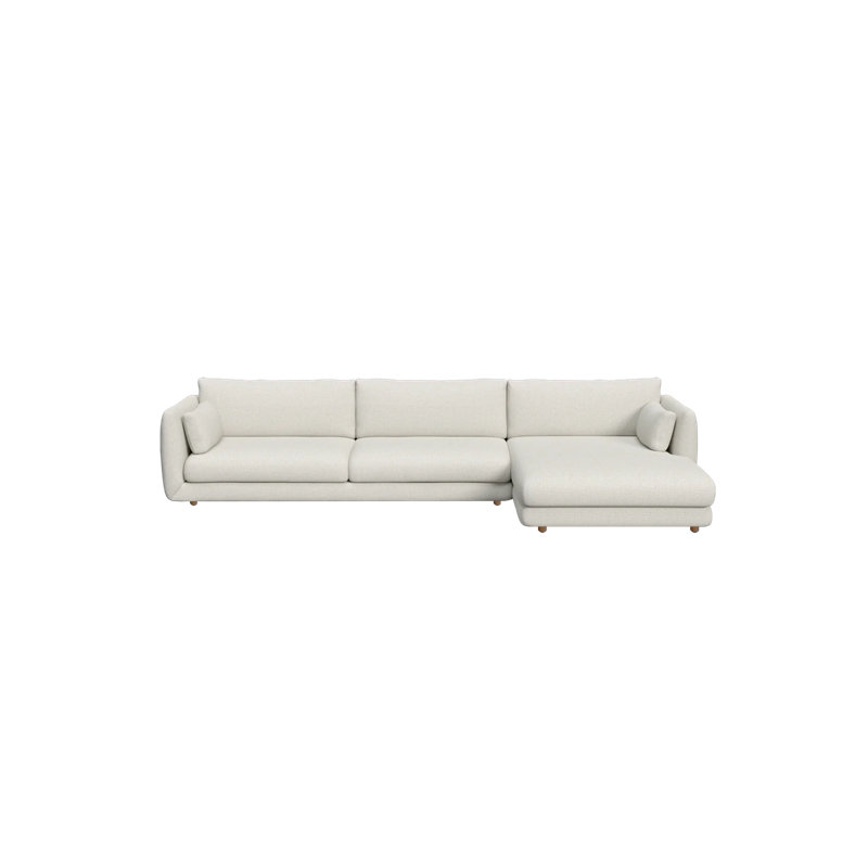Bloom 2-Seater Sofa W/Chaise Lounge Right & Teak Legs, Light Gray Cane-line Ambience, 31.2" H x 143.4" W x 67" D