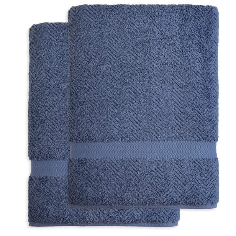 Drap de bain en coton Herringbone, Bleu minuit