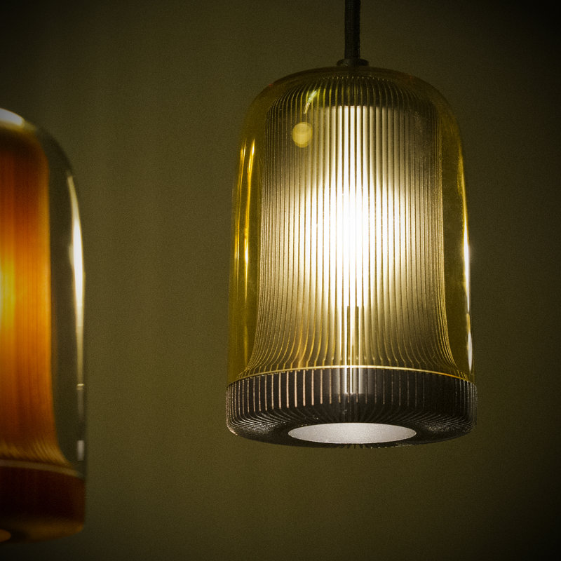 Dub 1 - Light Powder Coated/Anodised Single Pendant, Amber Glass/Copper, 7" H x 4.3" W x 4.3" D