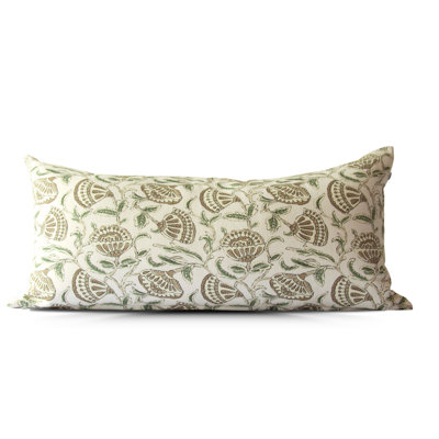 Bodhi Beige Floral Block Print Lumbar Pillow Cover 14x28"