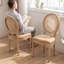 Chaises de salle à manger d'inspiration rétro avec structure en bois massif - dossier en rotin, tissu en lin, ensemble de 2-571921204