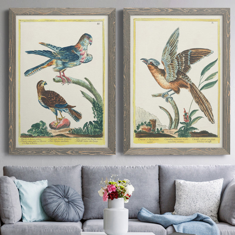 Toile encadrée de qualité supérieure Pastel Birds III - prête à être accrochée, Toile avec cadre gris