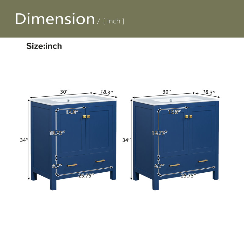 Ensemble de meuble-lavabo 60 "60", Doré, Bleu